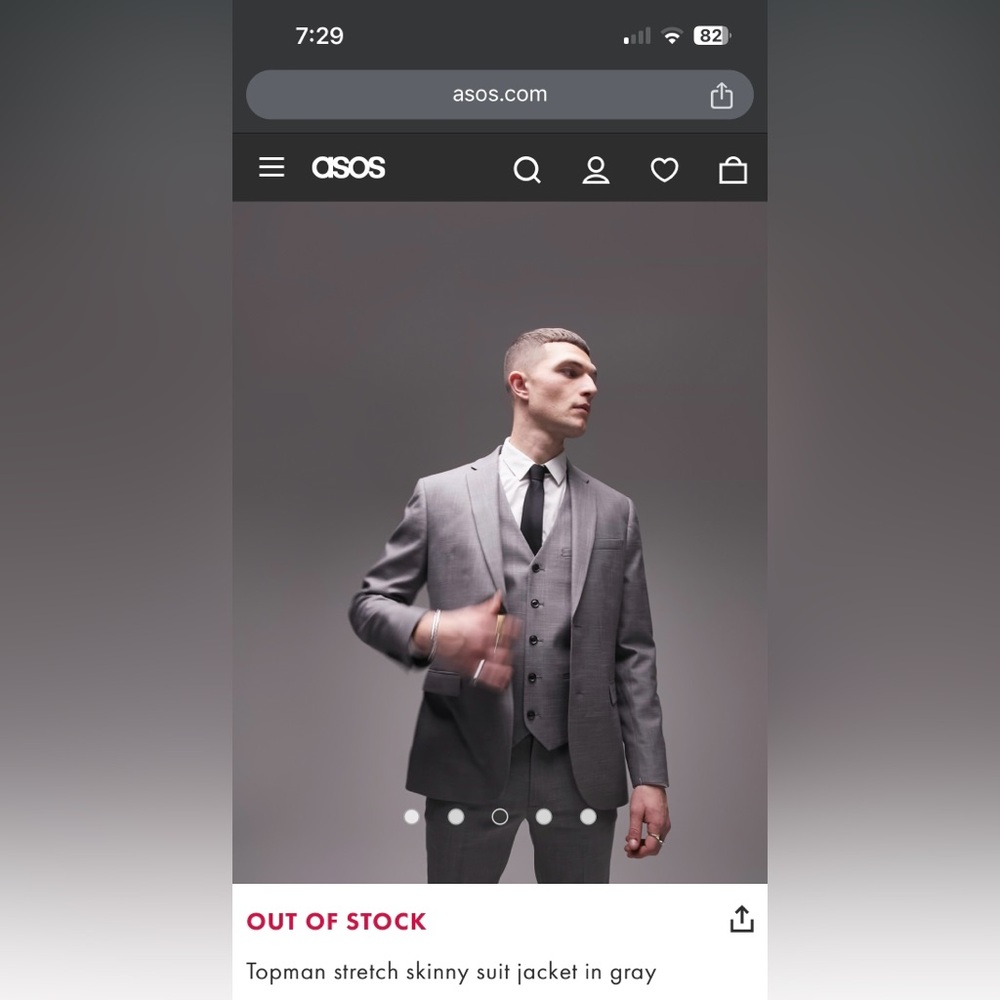 NWT ASOS Topman stretch skinny suit jacket 42R gray - Picture 4 of 6